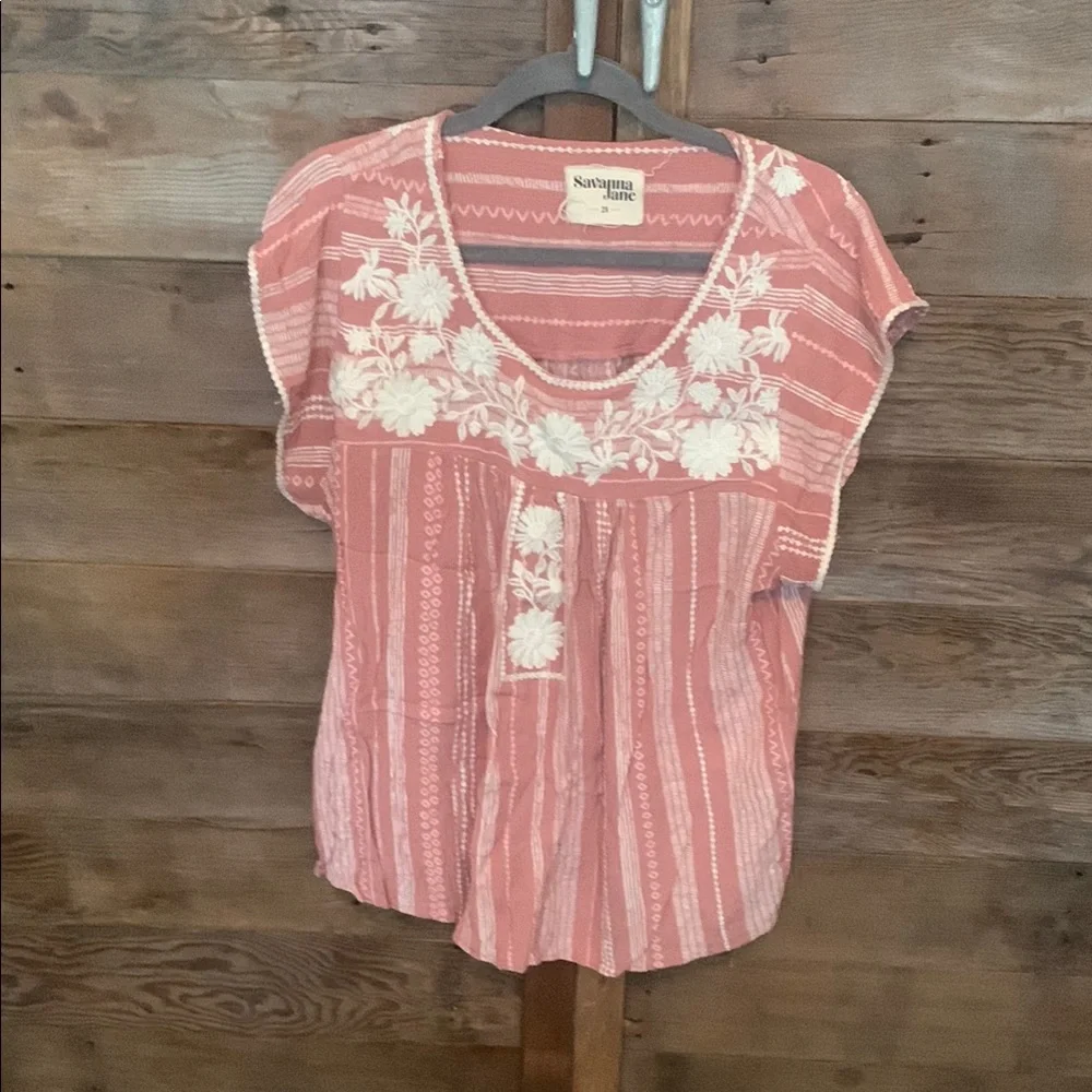 Savanna Jane Pink Embellished Blouse with Relaxed Fit - Picture 1 of 2